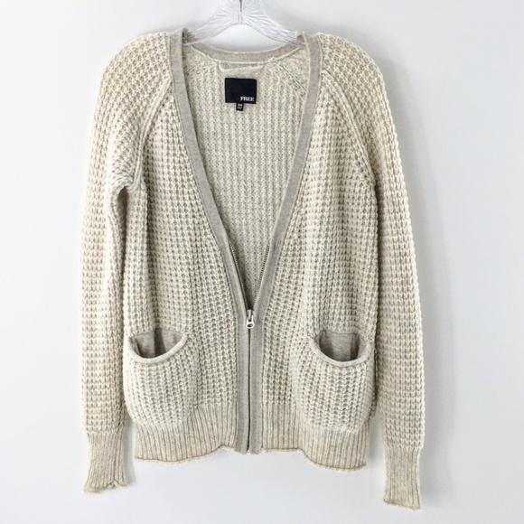 Wilfred Aritzia Cardigan Sweater Oatmeal Wool Alpaca Blend Zip Front Sz XXS - Picture 10 of 12